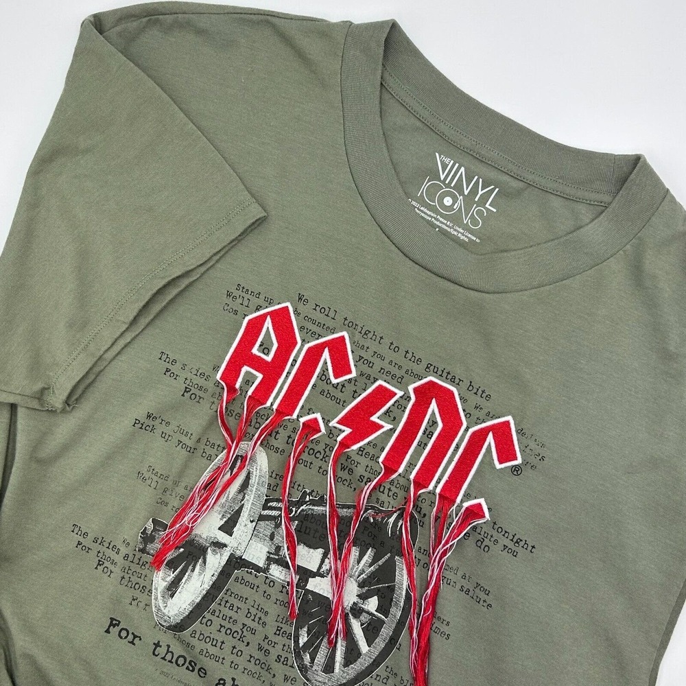 AC/DC Men's Large Olive For Those About To Rock SS T-Shirt Music Graphic Tassels